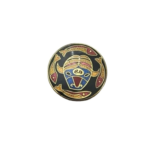 80s B Lavallee Multicolor Enamel Muskox Head Swimming Fish Brooch Inuit Inspired - Picture 5 of 5